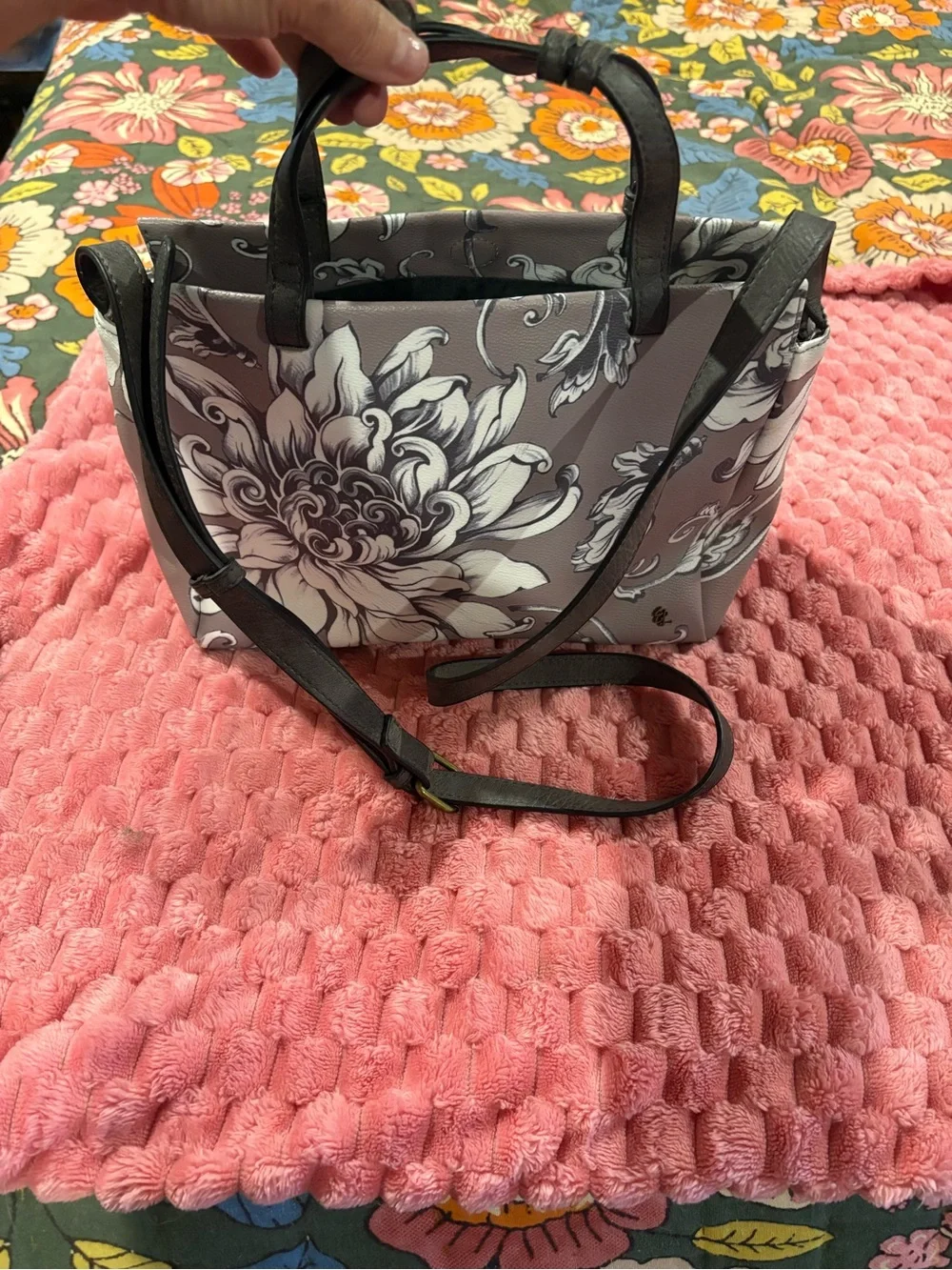 Elliott Lucca-Gray Floral Tote Bag with Removable Strap magnetic